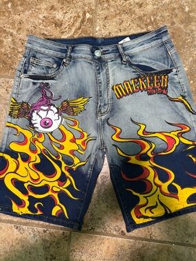 Macklem Denim Flame Graphic Women’s Shorts - Blue
